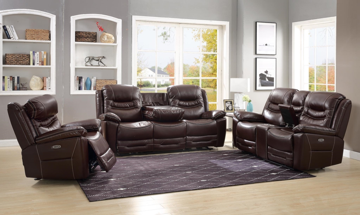 Myco Furniture 2155-s-br 38 X 86 X 44 In. Garrett Power Sofa With Power Headrest & Dropdown Table, Brown