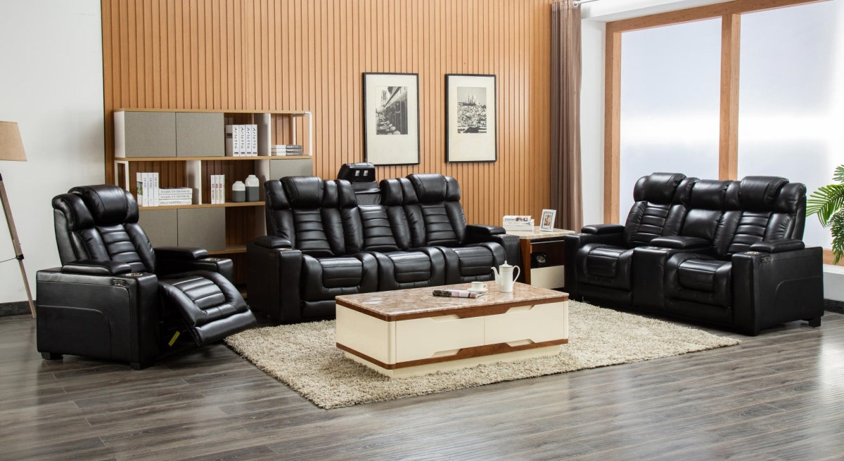 Myco Furniture 1028-lp-bk 37 X 75 X 42 In. Collin Power Loveseat, Black
