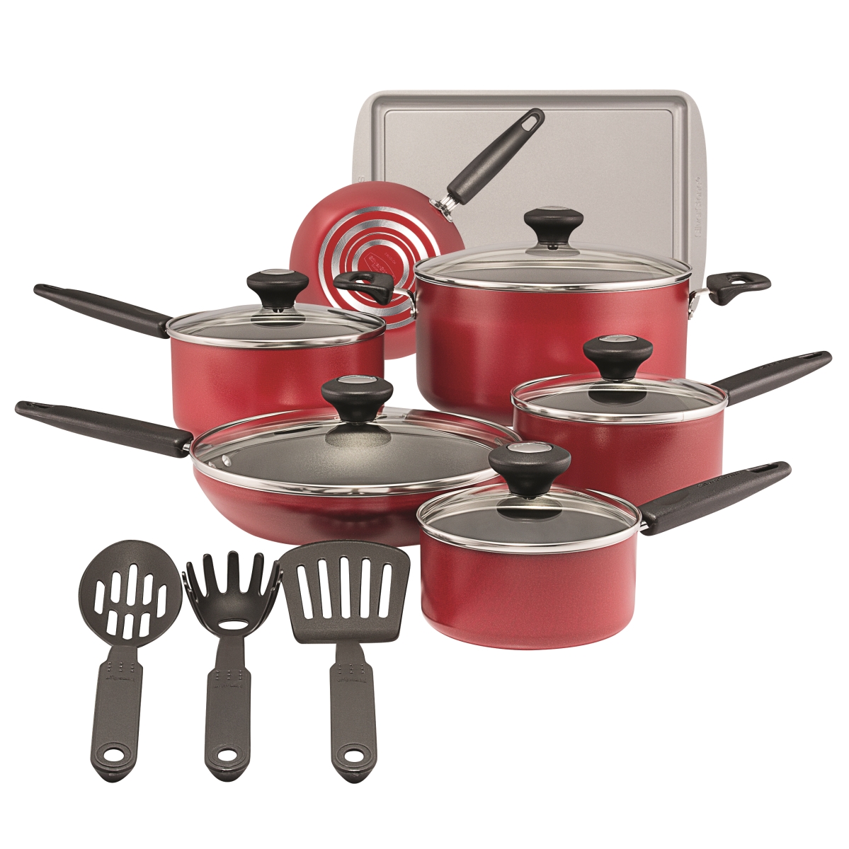 22034 Culinary Colors Aluminum Nonstick Cookware Set, Red - 15 Piece