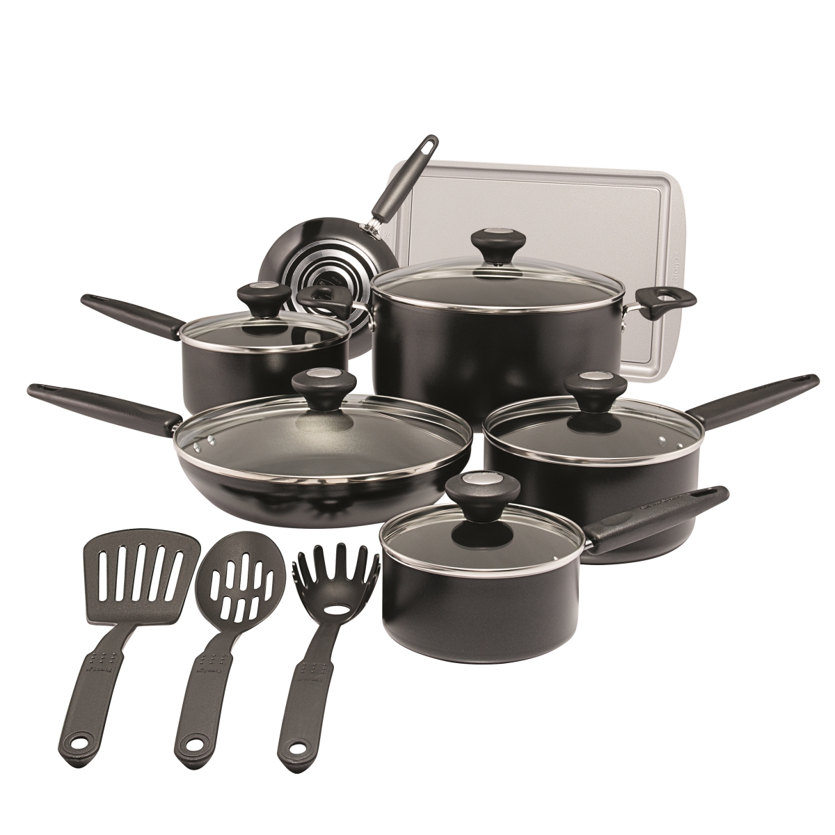 22035 Culinary Colors Aluminum Nonstick Cookware Set, Black - 15 Piece