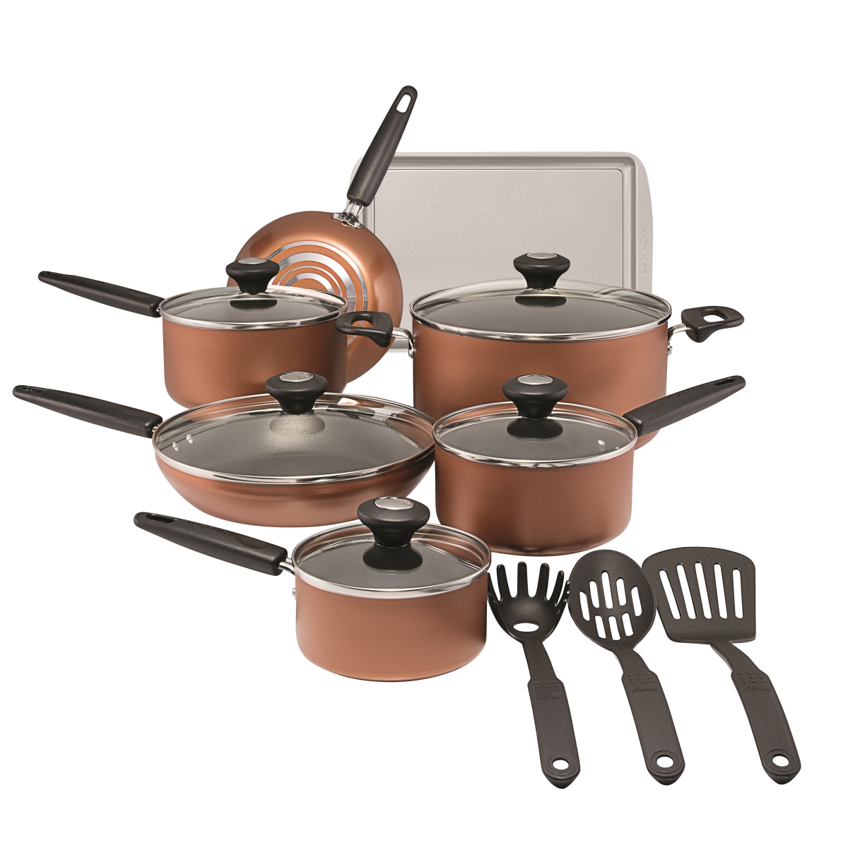 22036 Culinary Colors Aluminum Nonstick Cookware Set, Copper - 15 Piece