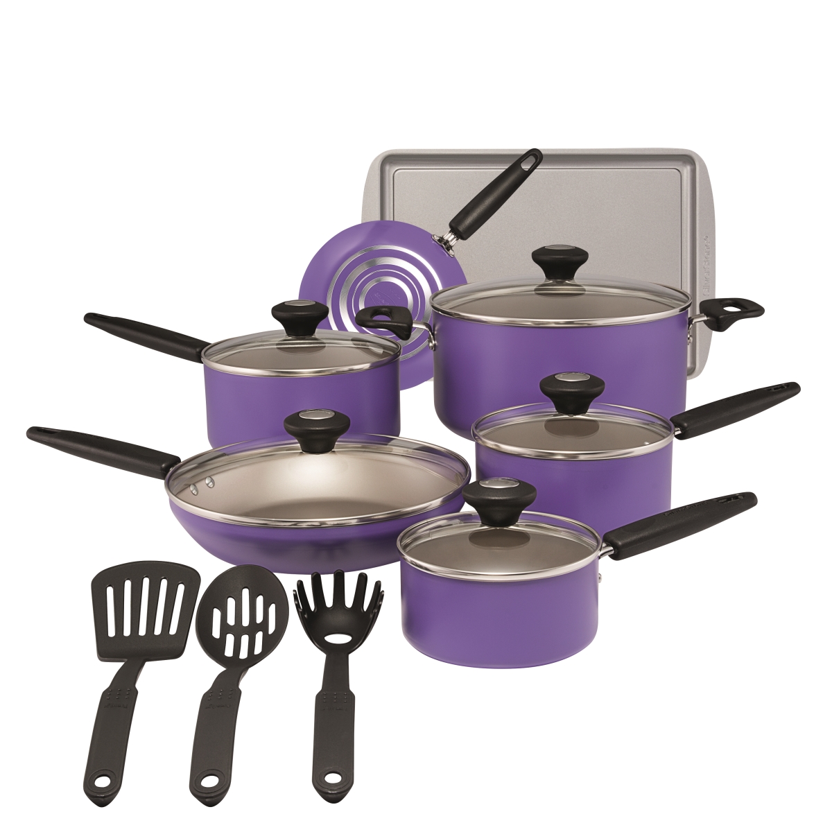 22037 Culinary Colors Aluminum Nonstick Cookware Set, Purple - 15 Piece