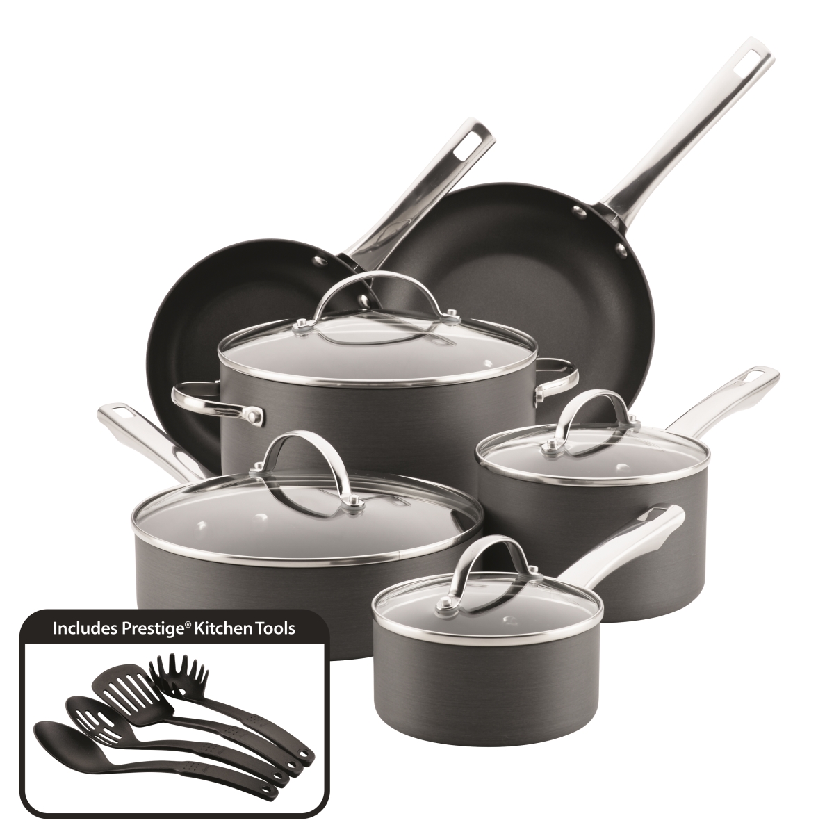 84513 14- Piece Hard-anodized Aluminum Nonstick Cookware Set- Gray
