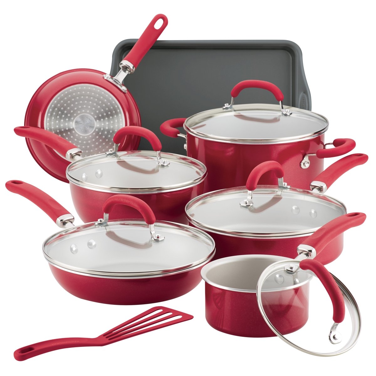 12147 Create Delicious Aluminum Nonstick Cookware Set, 13 Piece - Red Shimmer