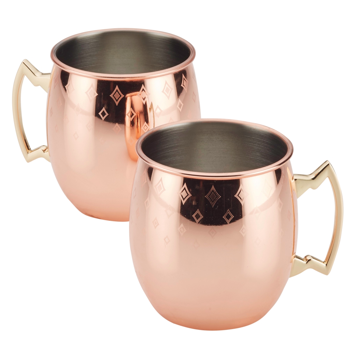 47514 Copper Moscow Mule Mugs With Etched Diamond Pattern, Set Of 2