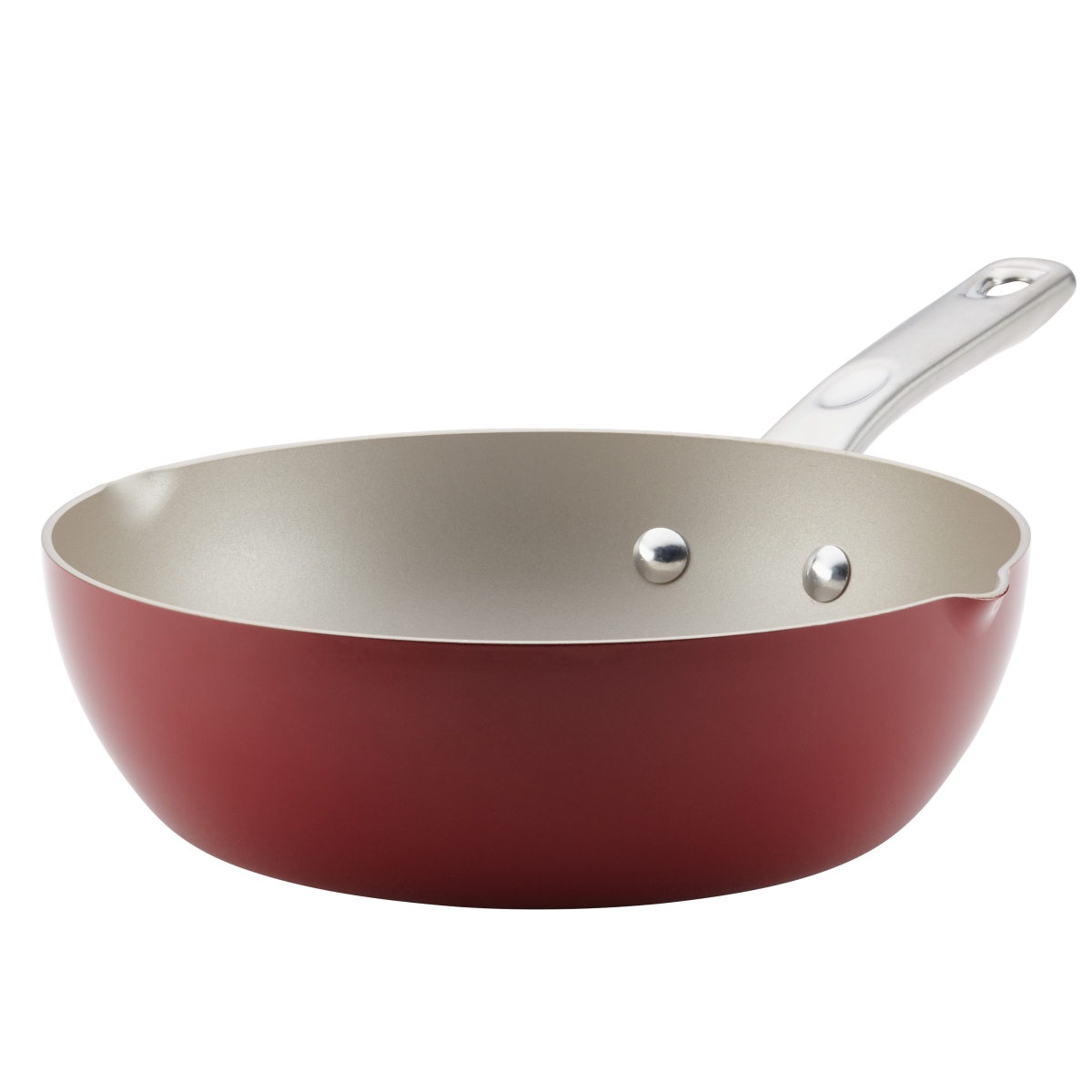 10742 Porcelain Enamel Nonstick Chef Pan With Pour Spouts, 9.75 In. - Sienna Red