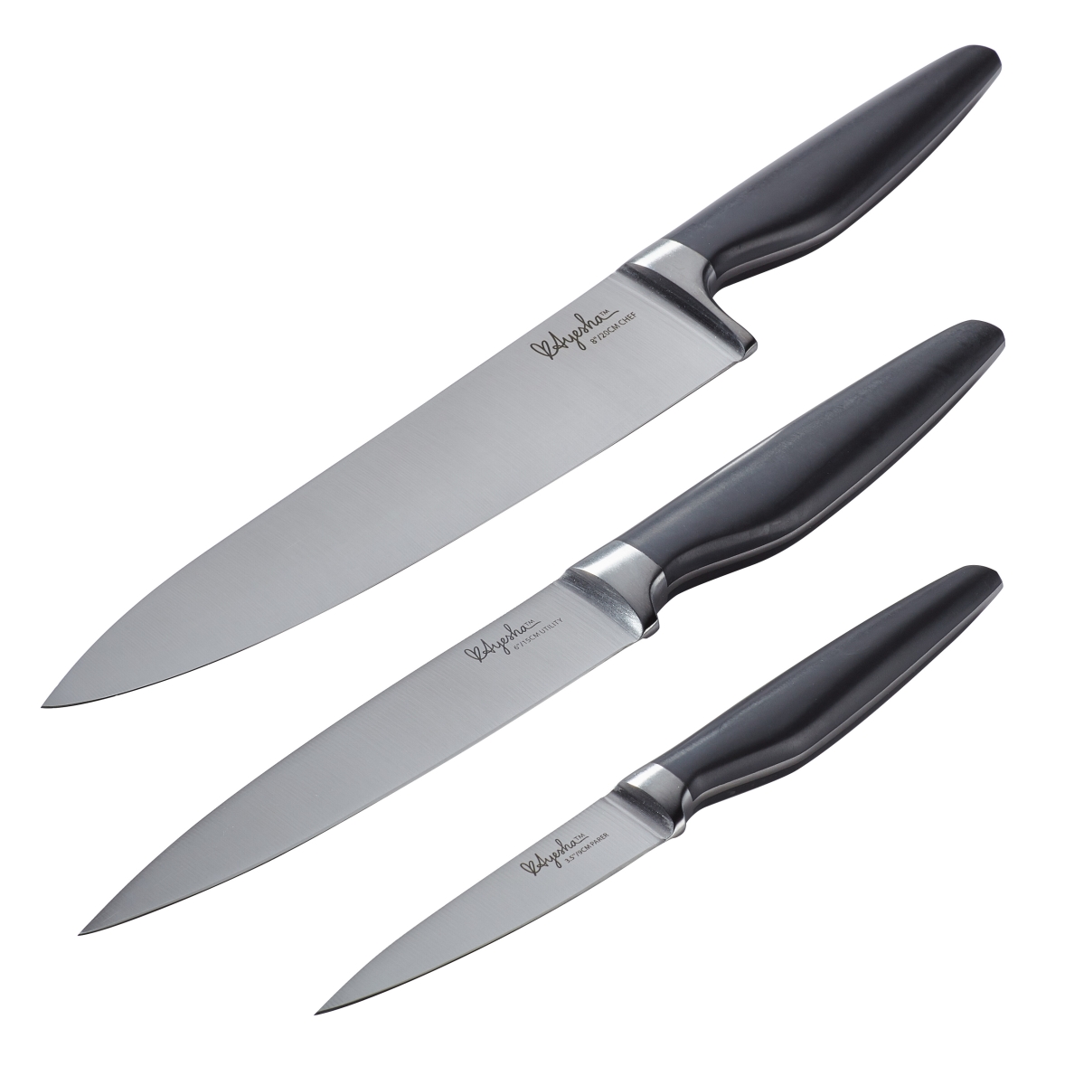46956 Japanese Steel Cooking Knife Set, Charcoal Gray - 3 Piece