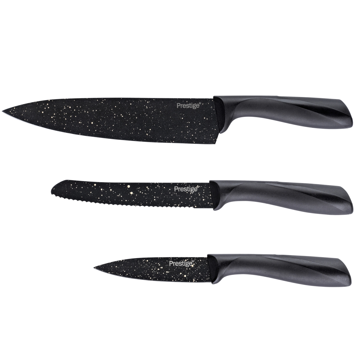 47736 Stone Quartz Nonstick Knife Set - Black & Gold Speckle, 3 Piece