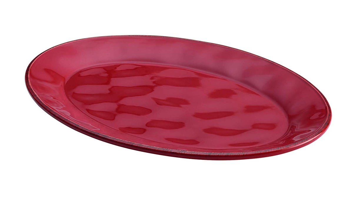 47919 14 In. Cucina Dinnerware Ceramic Round Serving Bowl, Cranberry Red