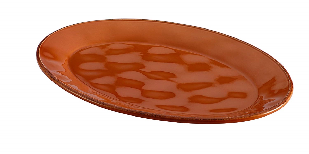 47924 14 In. Cucina Dinnerware Ceramic Round Serving Bowl, Pumpkin Orange