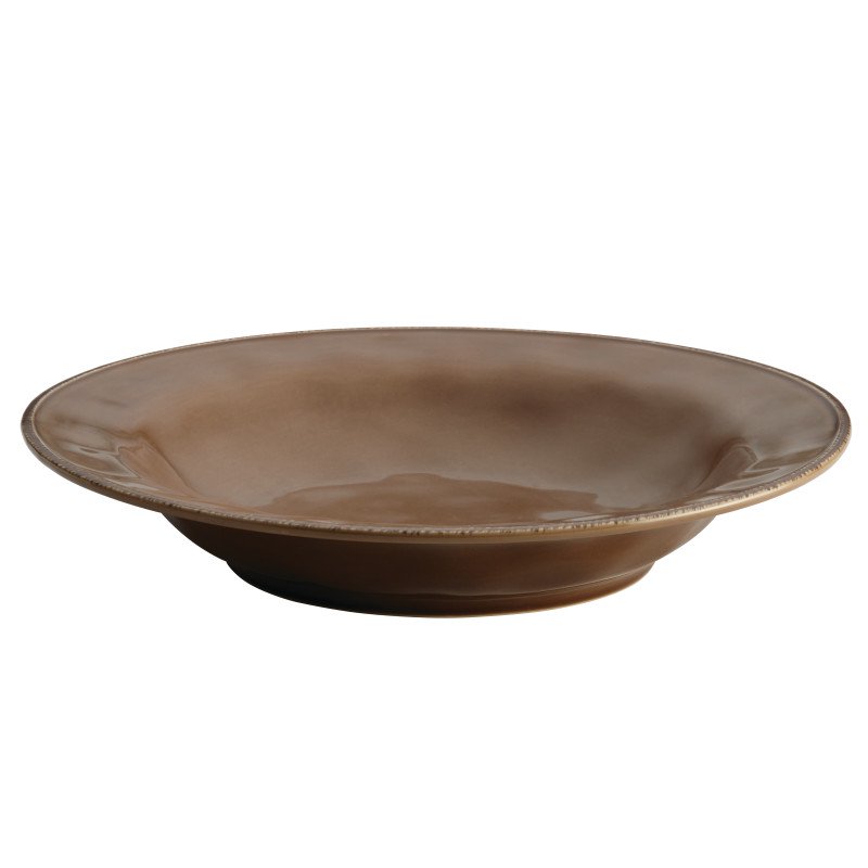 47925 14 In. Cucina Dinnerware Ceramic Round Serving Bowl, Mushroom Brown