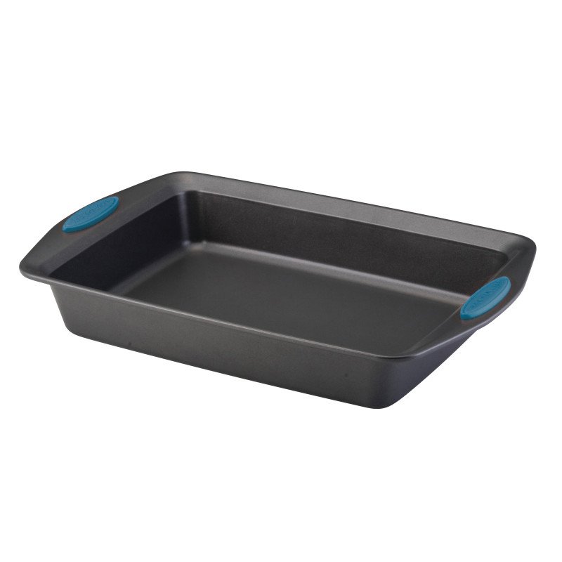 47958 9 X 13 In. Yum-o Nonstick Bakeware Oven Lovin Rectangle Cake Pan, Gray With Marine Blue Handles
