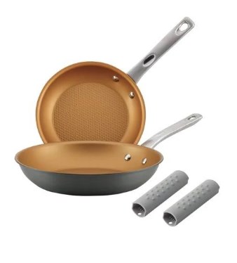 09060 Home Collection Hard Anodized Aluminum Skillet Twin Pack With Silicone Handle Sleeves