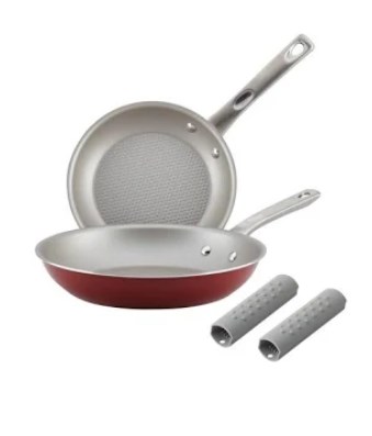 09061 Home Collection Porcelain Enamel Nonstick Skillet Twin Pack With Silicone Handle Sleeves, Sienna Red