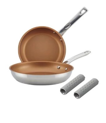 09062 Home Collection Stainless Steel Nonstick Skillet Twin Pack With Silicone Handle Sleeves