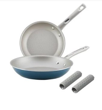 09063 Home Collection Porcelain Enamel Nonstick Skillet Twin Pack With Silicone Handle Sleeves, Twilight Teal