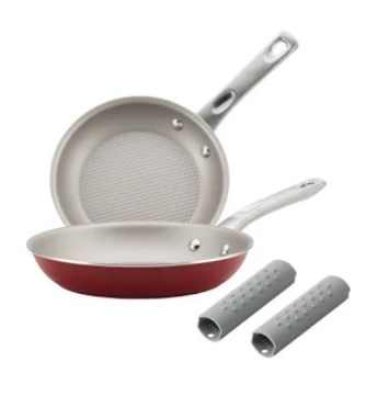 09065 Home Collection Porcelain Enamel Nonstick Skillet Twin Pack With Silicone Handle Sleeves, Sienna Red