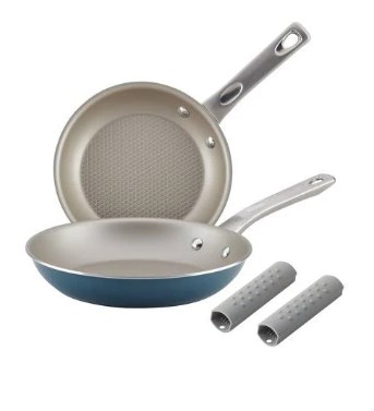 09066 Home Collection Porcelain Enamel Nonstick Skillet Twin Pack With Silicone Handle Sleeves, Twilight Teal