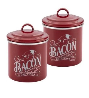 09070 Ayesha Collection Enamel On Steel Bacon Grease Cans, Sienna Red - Set Of 2