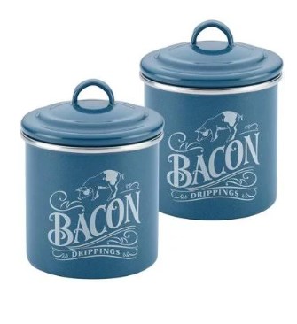 09072 Ayesha Collection Enamel On Steel Bacon Grease Cans, Twilight Teal - Set Of 2