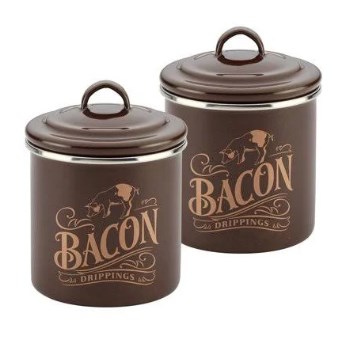 09073 Ayesha Collection Enamel On Steel Bacon Grease Cans, Brown Sugar - Set Of 2