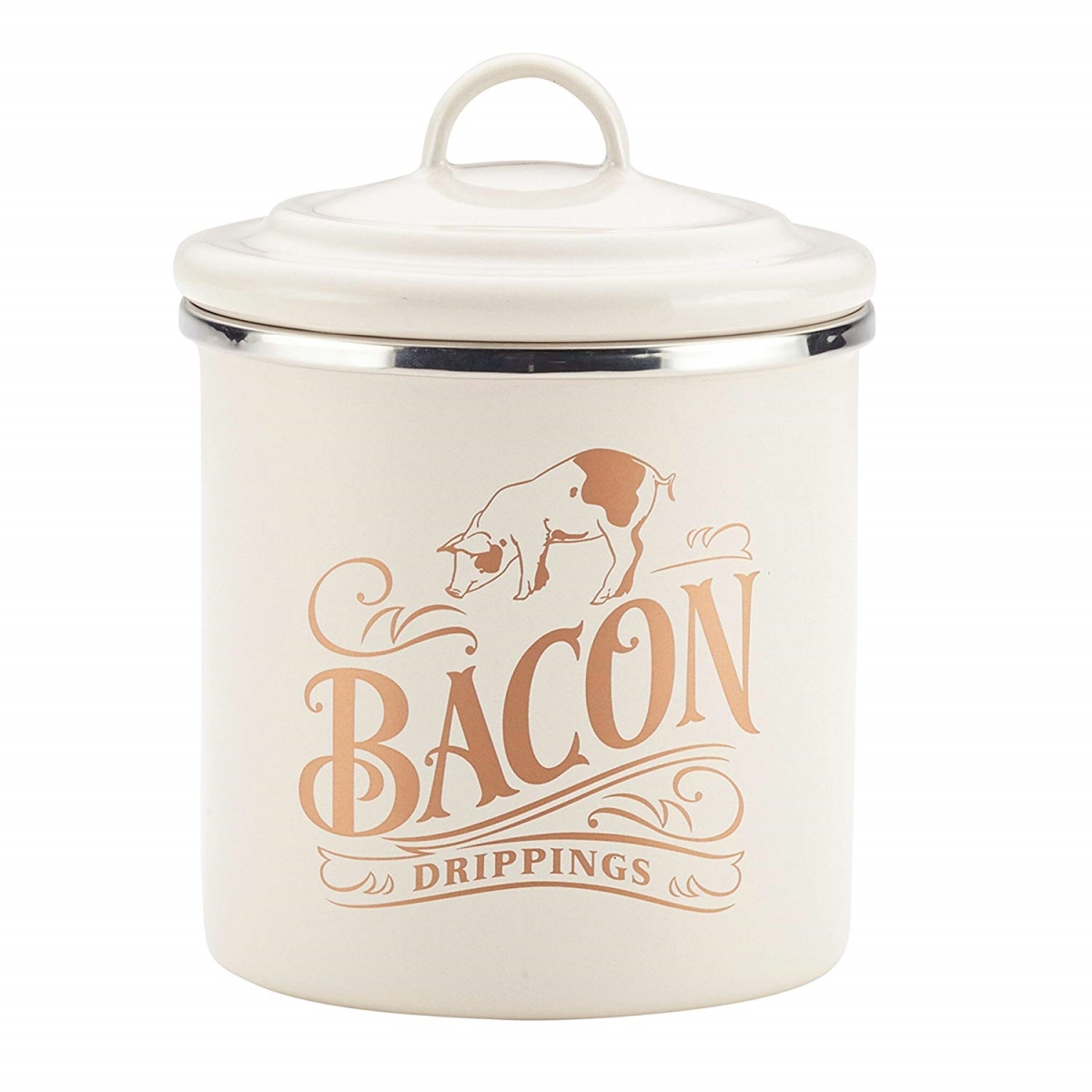 09074 Ayesha Collection Enamel On Steel Bacon Grease Cans, French Vanilla - Set Of 2