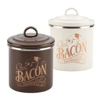 09075 Ayesha Collection Enamel On Steel Bacon Grease Cans, Brown Sugar & French Vanilla - Set Of 2