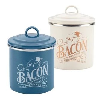 09078 Ayesha Collection Enamel On Steel Bacon Grease Cans, French Vanilla & Twilight Teal - Set Of 2