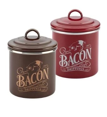 09079 Ayesha Collection Enamel On Steel Bacon Grease Cans, Sienna Red & Brown Sugar - Set Of 2