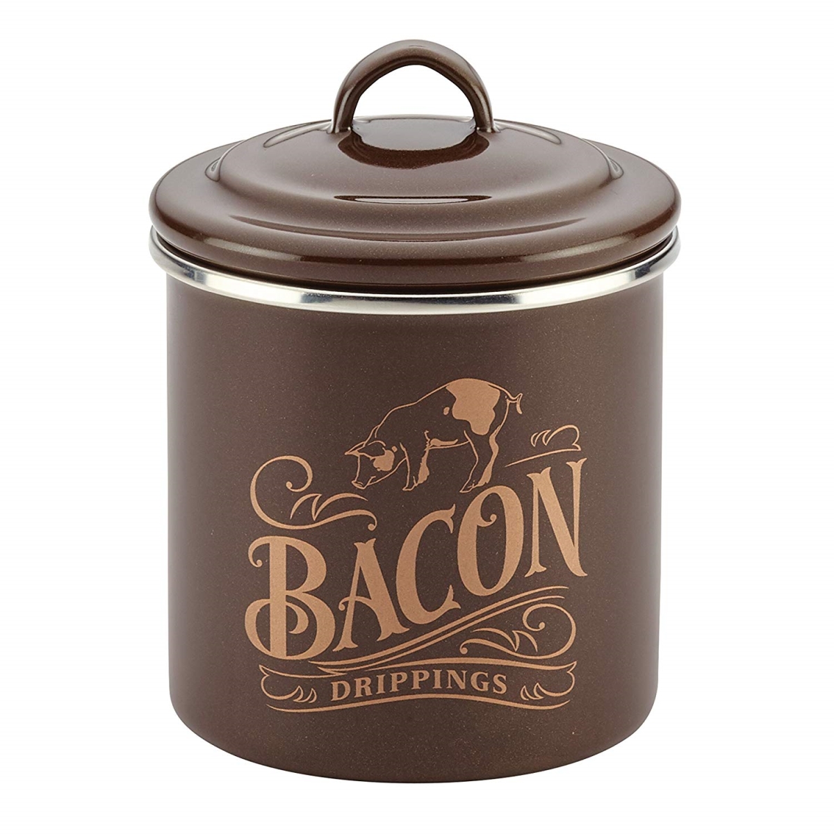 09080 Ayesha Collection Enamel On Steel Bacon Grease Cans, Brown Sugar & Basil Green - Set Of 2