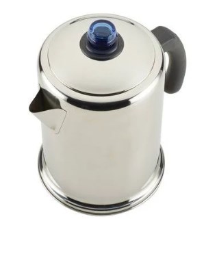 47794 12-cup Classic Stainless Steel Coffee Percolator, Stainless Steel With Blue Knob