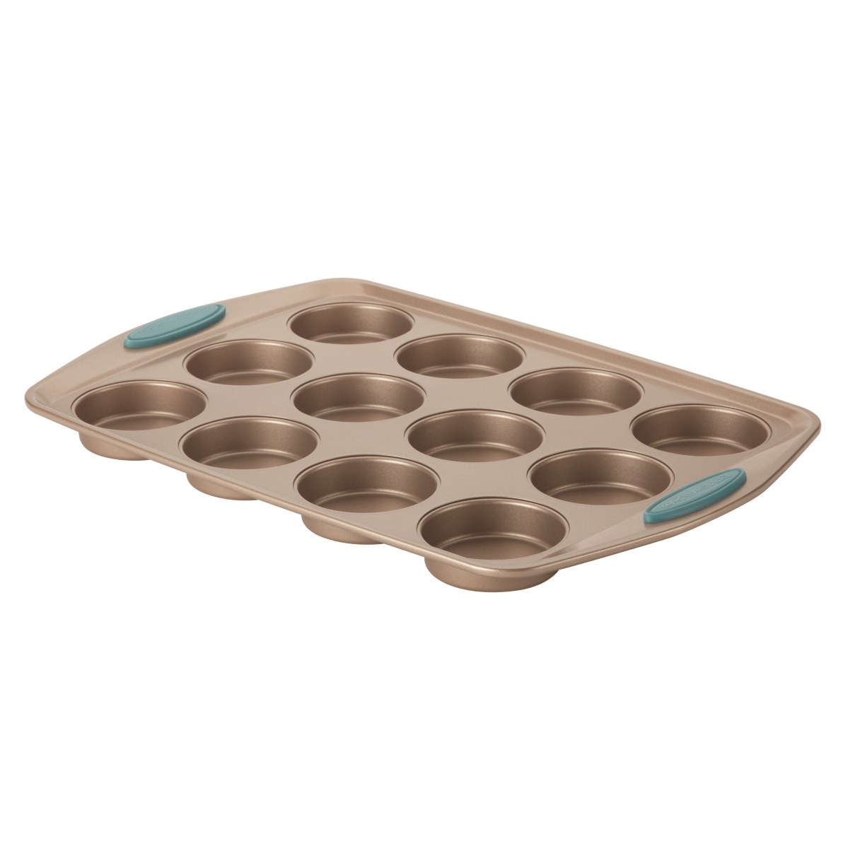 46684 Cucina Nonstick Bakeware 12-cup Muffin Cupcake Pan Agave Blue Handle Grips, Latte Brown