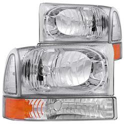 Anz111081 99-04 Super Duty 00-04 Excursion Headlights Chrome With Corner Amber
