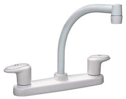 Phfpf221202 Hi-arc 2 Lever 0.25 Turn Plastic Kitchen Faucet, White - 8 In.