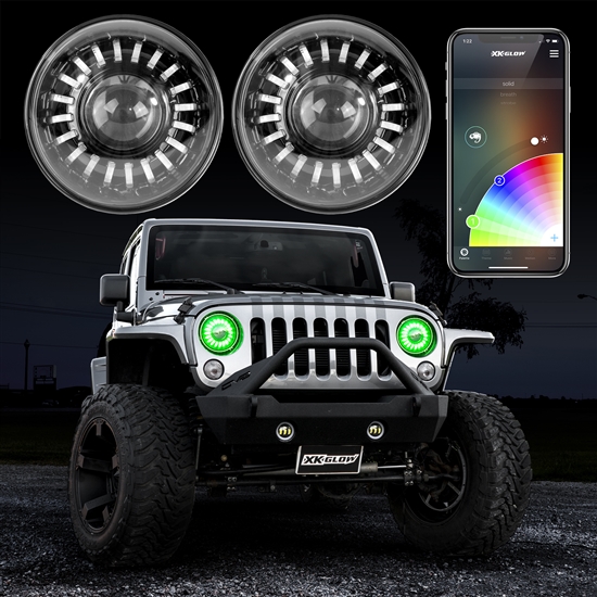 7 In. Rgb Led Jeep Headlight Xkchrome Bluetooth App Controlled Kit - 2 Piece