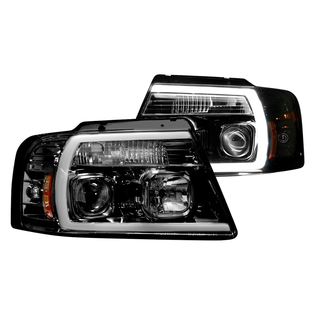 Rec264198bkc Projector Headlights With High Power Smooth Oem Led Halos & Drl For 2004-2008 F150, Smoked & Black