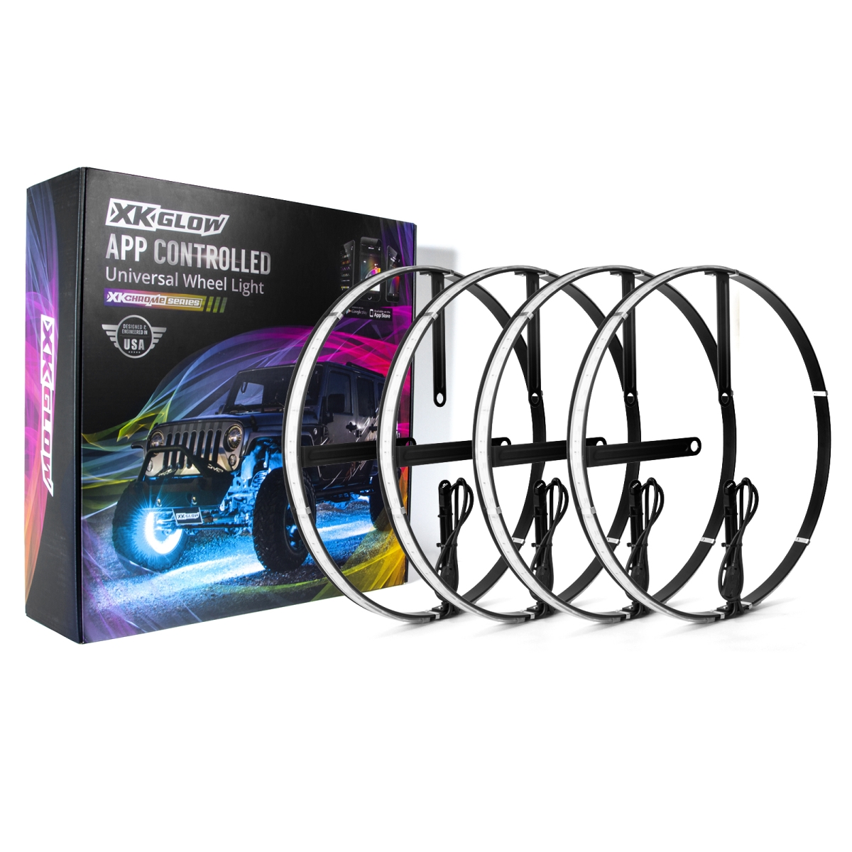 Xkgxk-wheel-kit 15 In. Wheel Ring Light Kit Xk Chrome App Controlled With Turn Signal Function - 4 Piece