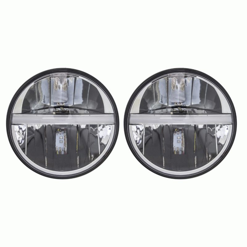 Methe-prhl705 Jeep 7 In. Round 2 Led Headlight Set Front Face Driver & Passenger - Black