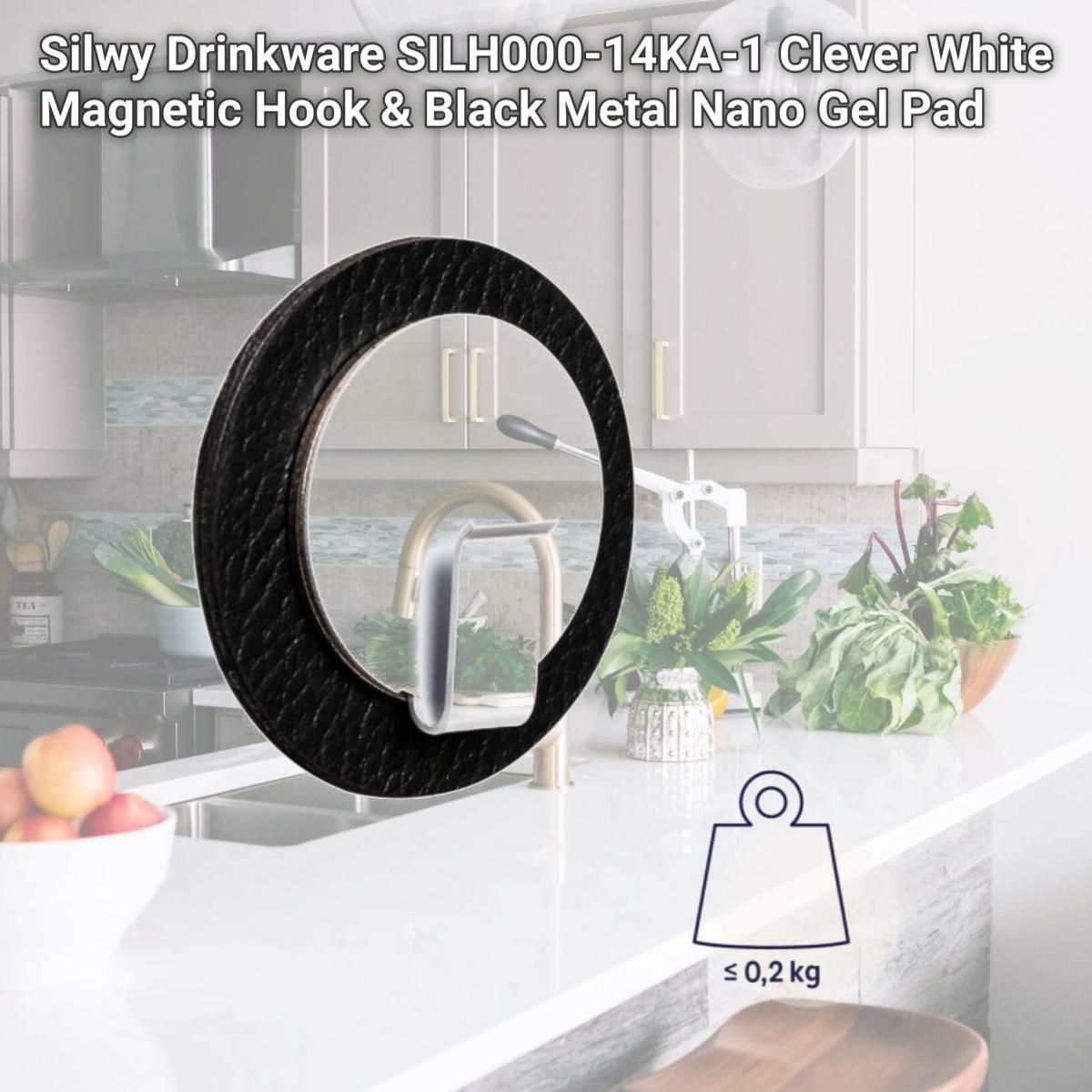 Picture of Silwy Drinkware SILH000-14KA-1 Clever White Magnetic Hook & Black Metal Nano Gel Pad