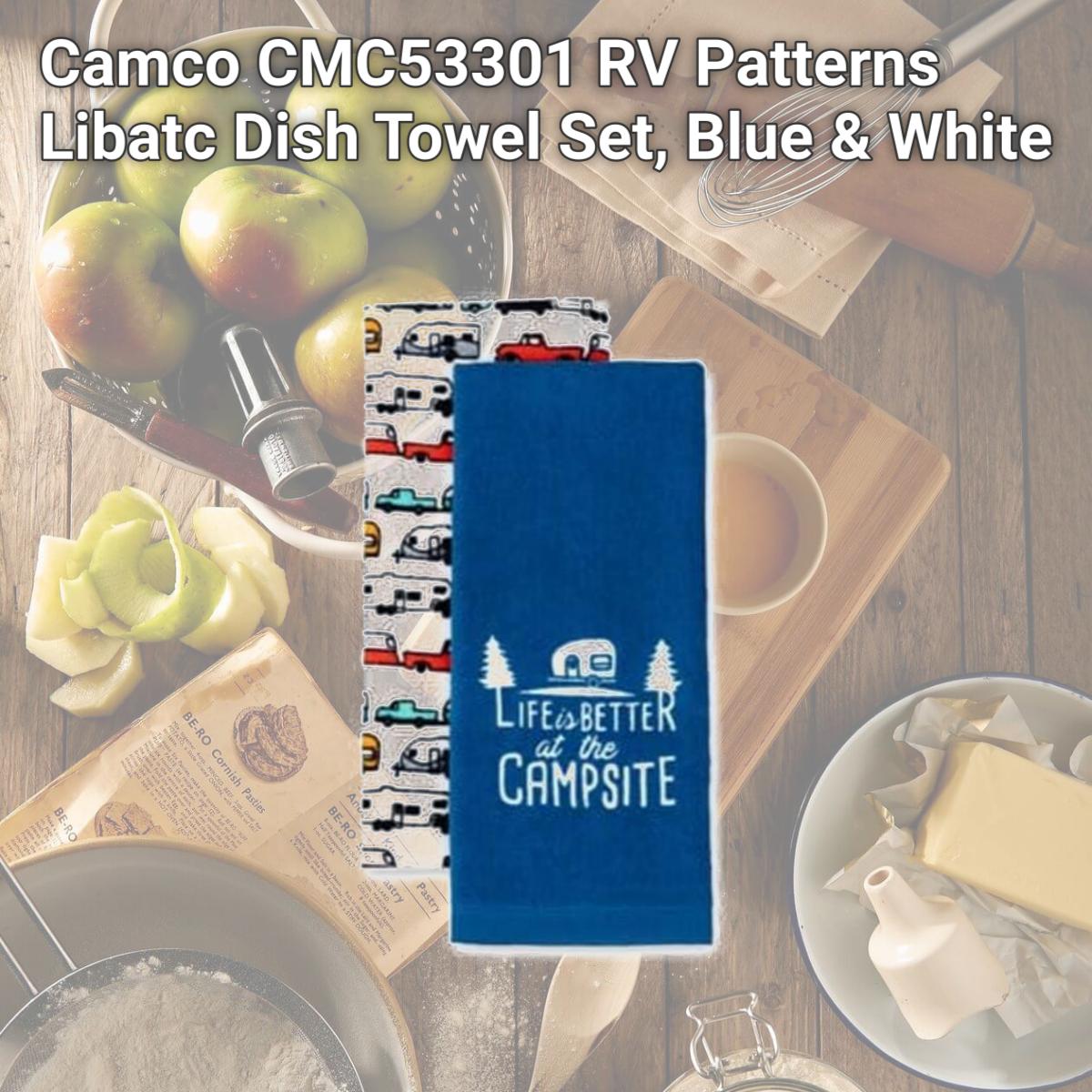 Picture of Camco CMC53301 RV Patterns Libatc Dish Towel Set, Blue & White