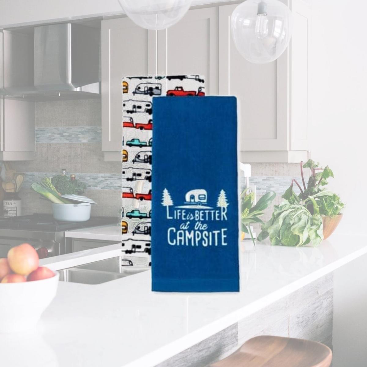 Picture of Camco CMC53301 RV Patterns Libatc Dish Towel Set, Blue & White