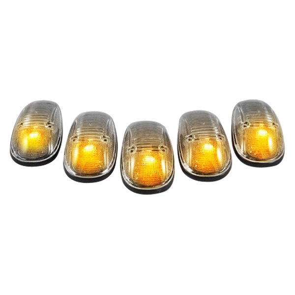 Rec264145bk Roof Lights Smoke Lens Black Base Amber Led Bulbs With Wiring For 1999-2002 Ram, 5 Piece