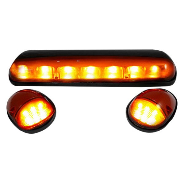 Rec264155am Roof Lights Amber Lens Black Bases Amber Led For 2002-2007 Gm Silverado & Sierra Hd Classic, 3 Piece