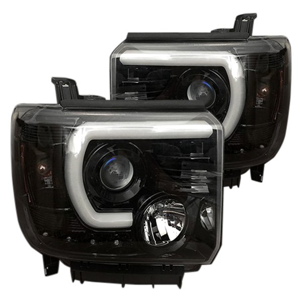 Rec264295bkc 3rd Generartion Projector Headlights With Smooth Led Halos & Drl For 2014-2016 Sierra - Smoked Black