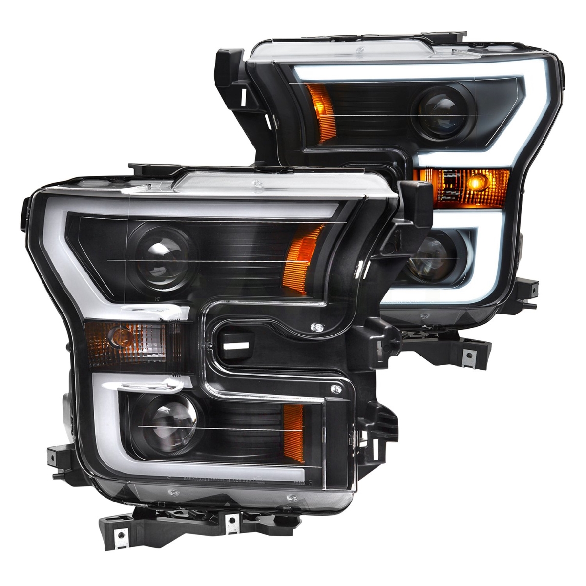 , Usa 111347 15-16 F150 Projector Plank Style Headlight With Black Clear Amber