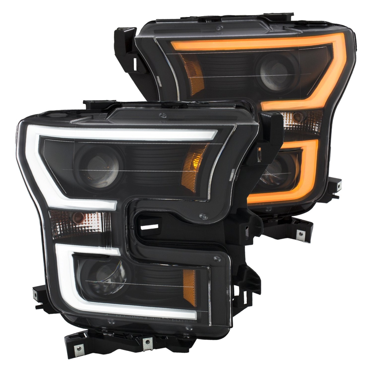 , Usa 111357 15-16 F150 Projector Headlights With Plank Style Switchback Black With Amber