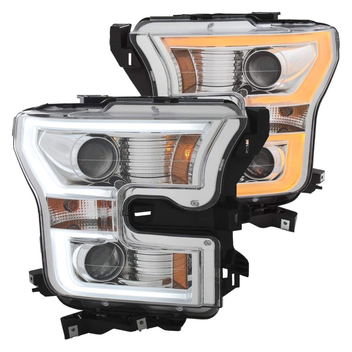 , Usa 111358 15-16 F150 Projector Headlights With Plank Style Switchback Chrome With Amber