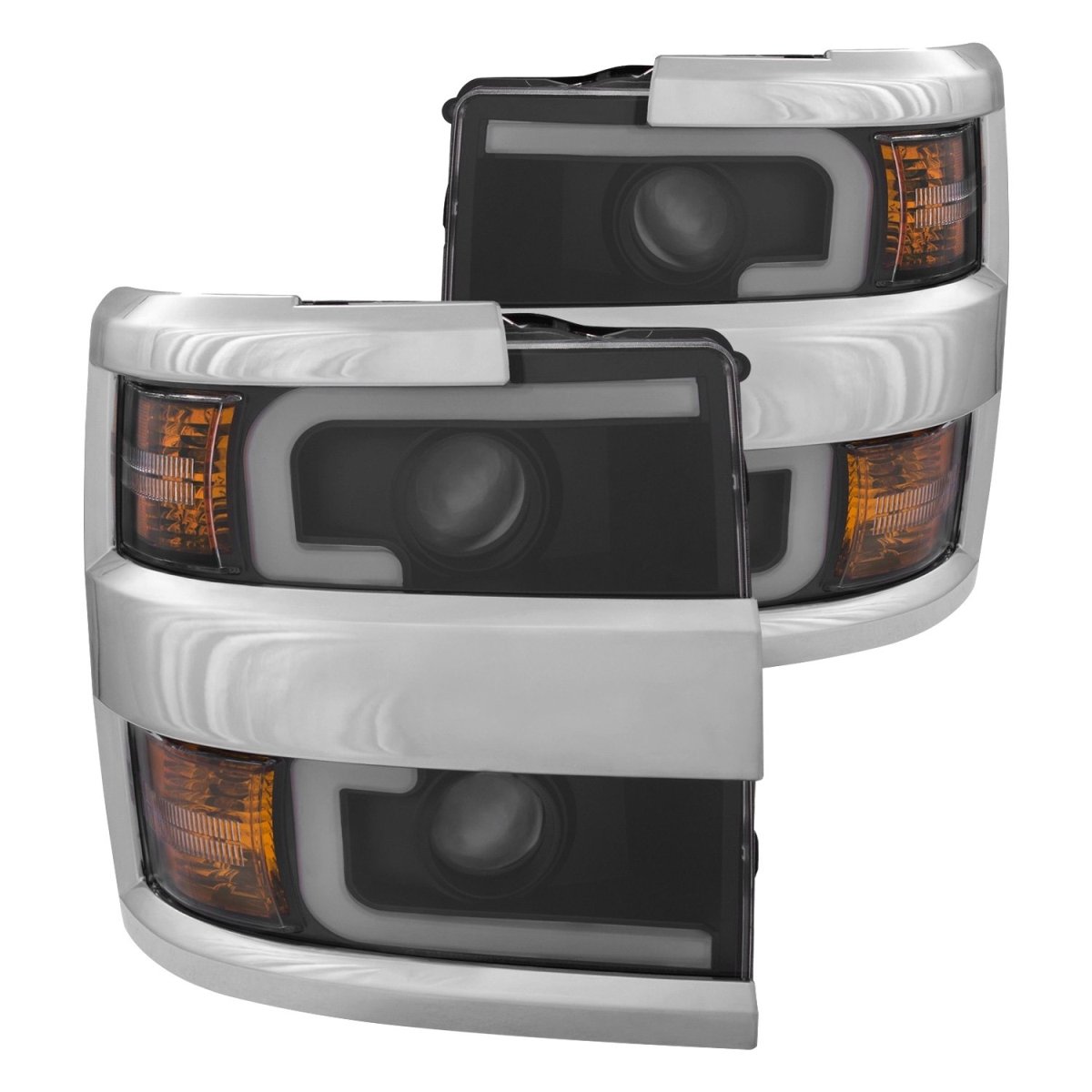 , Usa 111359 15-16 Silverado 25-3500 Hd Projector Headlights With Plank Style Design Black With Amber