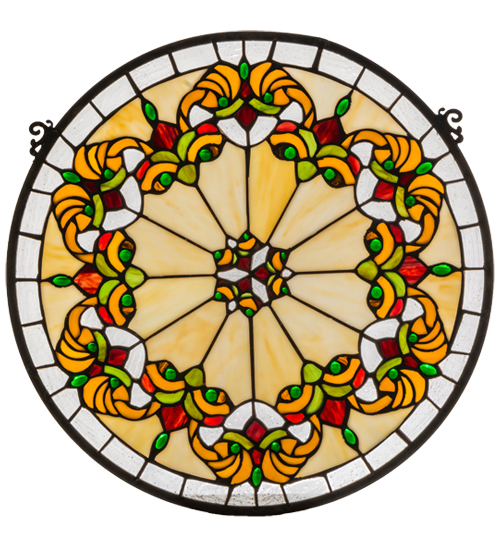 Medya 127115 18 X 18 In. Middleton Stained Glass Window, Ruby, Green & Beige