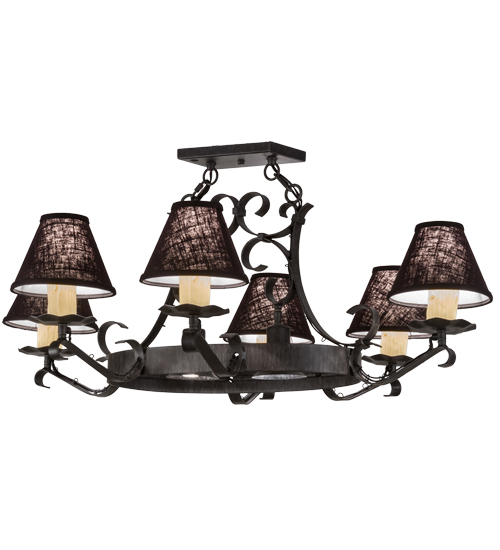 151539 40 In. Handforged Oval 6 Light With Downlights Chandelier, Blue, Charcoal & Black